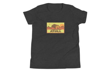 Image of Atoll Board Co Youth Short Sleeve T-Shirt with Atoll Sunset Bison Hunter Graphic - Dark Grey Heather, XL - Dark Grey Heather,XL, 630D3FB244F9BDark-Grey-Heather-XL