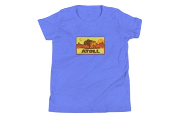 Image of Atoll Board Co Youth Short Sleeve T-Shirt with Atoll Sunset Bison Hunter Graphic - Heather Columbia Blue, XL - Heather Columbia Blue,XL, 630D3FB244F9BHeather-Columbia-Blue-XL