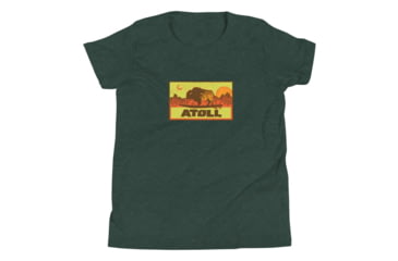 Image of Atoll Board Co Youth Short Sleeve T-Shirt with Atoll Sunset Bison Hunter Graphic - Heather Forest, S - Heather Forest,S, 630D3FB244F9BHeather-Forest-S