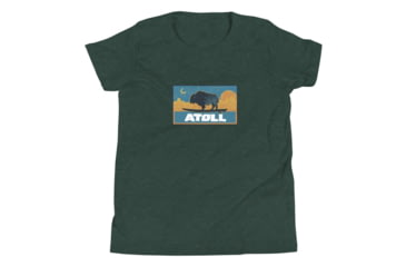Image of Atoll Board Co Youth Short Sleeve T-Shirt with Atoll Sunset Bison Night Graphic - Heather Forest, M - Heather Forest,M, 630D3F0D83E6BHeather-Forest-M