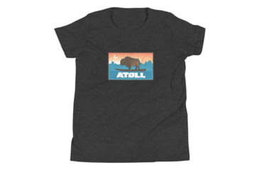 Image of Atoll Board Co Youth Short Sleeve T-Shirt with Atoll Sunset Bison Original Graphic - Dark Grey Heather, S - Dark Grey Heather,S, 630D3D29868CDDark-Grey-Heather-S