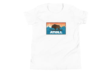 Image of Atoll Board Co Youth Short Sleeve T-Shirt with Atoll Sunset Bison Original Graphic - White, S - White,S, 630D3D29868CDWhite-S
