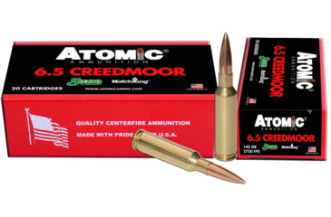 Image of Atomic Ammunition Match 6.5mm Creedmoor 142 Grain Hollow Point Match Brass Cased Rifle Ammo, 20 Rounds, 00404