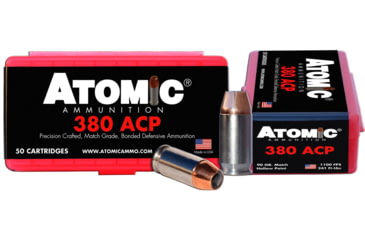 Image of Atomic Ammunition Pistol .380 ACP 90 Grain Hollow Point Nickel Plated Brass Cased Pistol Ammo, 50 Rounds, 00414