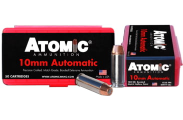 Image of Atomic Ammunition Pistol 10mm Auto 180 Grain Bonded Match Hollow Point Nickel Plated Brass Cased Pistol Ammo, 50 Rounds, 00432