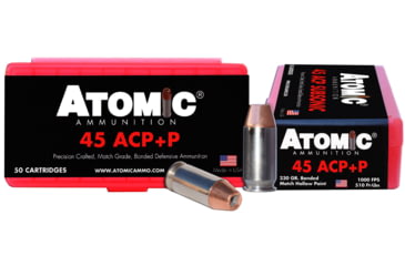 Image of Atomic Ammunition Pistol .45 ACP 230 Grain Bonded Match Hollow Point Nickel Plated Brass Cased Pistol Ammo, 50 Rounds, 00433