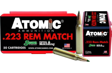 Image of Atomic Ammunition MatchKing .223 Remington 77 Grain Spitzer Boat Tail Brass Cased Rifle Ammo, 50 Rounds, 00452