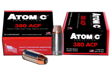 Image of Atomic Ammunition Pistol .380 ACP 90 Grain Hollow Point Nickel Plated Brass Cased Pistol Ammo, 20 Rounds, 00453