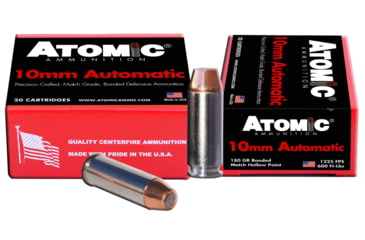 Image of Atomic Ammunition Pistol 10mm Auto 180 Grain Bonded Match Hollow Point Nickel Plated Brass Cased Pistol Ammo, 20 Rounds, 00457