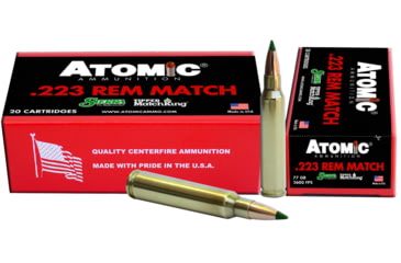 Image of Atomic Ammunition MatchKing .223 Remington 77 Grain Spitzer Boat Tail Brass Cased Rifle Ammo, 20 Rounds, 00459