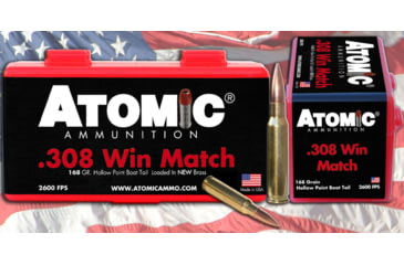 Image of Atomic Ammunition MatchKing .308 Winchester 168 Grain Spitzer Boat Tail Brass Cased Rifle Ammo, 20 Rounds, 00460