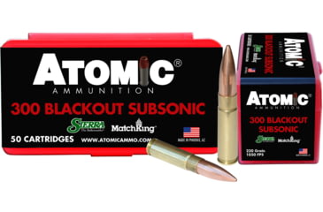 Image of Atomic 00465 Rifle Subsonic 300 Blackout 220 Gr Hollow Point Boat Tail 50 Bx/ 10