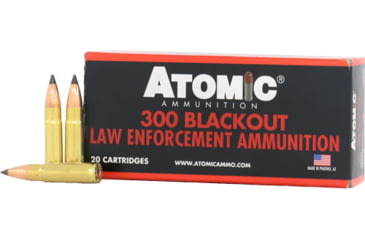 Image of Atomic Ammunition .300 AAC Blackout 110 Grain Jacketed Hollow Point Brass Cased Centerfire Rifle Ammo, 20 Rounds, 00475