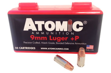 Image of Atomic Ammunition 9mm +P, 124 Grain, BJHP, Brass Cased, Centerfire Pistol Ammo, 50 Rounds, A00409