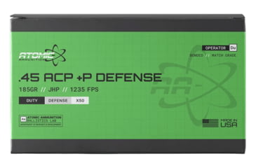 Image of Atomic Ammunition Defense .45 ACP +P 185grain Jacketed Hollow Point Brass Cased Pistol Ammo, 50 Rounds, CART-45ACP+P-185GR-DEF