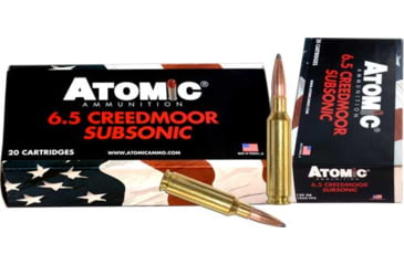 Image of Atomic Rifle Subsonic 6.5mm Creedmoor 129 Grain Hollow Point Boat Tail Steel Cased Centerfire Rifle Ammo, 20 Rounds, 00482
