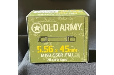 Image of ATS Ammunition Old Army Ammo 5.56x45mm 55 Grain Metall Jacket Brass Centerfire M193 Rifle Ammo, 20 Rounds, OA-556X45-B-55G