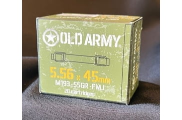 Image of ATS Ammunition Old Army Ammo 5.56x45mm 55 Grain Metall Jacket Brass Centerfire M193 Rifle Ammo, 20 Rounds, OA-556X45-B-55G