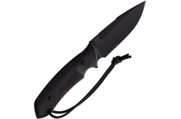 Image of Attleboro Knives The Attleboro Fixed Blade Knife, 9.75in Overall, 4.5in, S35VN, Black Cerakote Partially Serrated Drop Point Blade, Black Canvas Micarta Handle, Boltaron Sheath, AK-10111