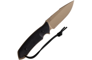 Image of Attleboro Knives The Attleboro Fixed Blade Knife, 9.75in Overall, 4.5in, S35VN, Coyote Brown Cerakote Partially Serrated Drop Point Blade, Black Canvas Micarta Handle, Boltaron Sheath, AK-10112