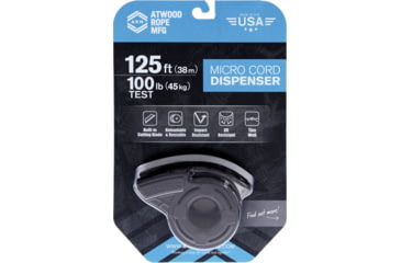 Image of Atwood Mini TRD Micro Cord Dispenser, 125 Ft Of Black Micro Cord, 100 Lb Test Tensile Strength, Recessed Cutting Blade, Reloadable And Reusable, Impact Resistant, Black, MTRD01 - BLACK