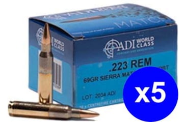 Image of Australian Munitions ADI World Class Sierra MatchKing .223 Remington, 69 Grain, Hollow Point HP, Brass Cased, Centerfire Rifle Ammo, 100 Rounds