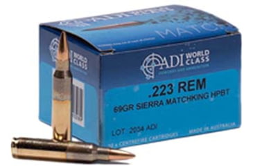 Image of Australian Munitions ADI World Class Sierra MatchKing .223 Remington, 69 Grain, Hollow Point HP, Brass Cased, Centerfire Rifle Ammo, 20 Rounds, 9332153003289