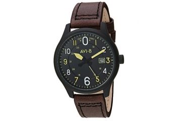 Image of AVI-8 Hawker Hurricane Watch Japan Quartz 3 Hands with Date, Black/Dark Brown, AV-4053-04