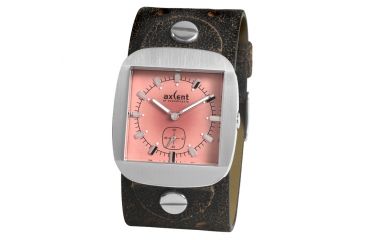 Image of Axcent Rocker Watch, Slim Brown Strap, Salmon Dial, Silver Hands X10001-546