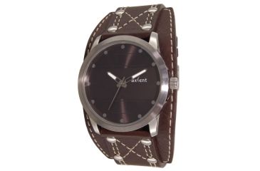 Image of Axcent Spike Round Watch, Dark Brown Strap, Black Face, Silver Hands X34001-640