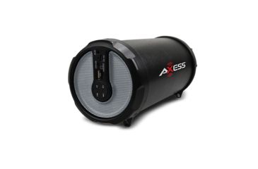 Image of AXESS Bluetooth In-Outdoor Hi-Fi Cylinder Loud Speaker w/ Built-In 3in Sub, FM Radio, SD Card, USB, AUX, Silver SPBT1030SL