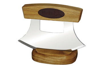 Image of B Merry Birchwood Ulu Knife w/ Leather Inlay, 5.75in, 440 SS, Mirror Blade, 5.25in Birch Wood Handle, UBL26