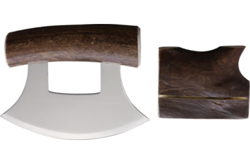 Image of B Merry Caribou Antler Natural Ulu Knife, 5.75in, 440 SS, Mirror Blade, 5.25in Caribou Antler Handle, UCANI