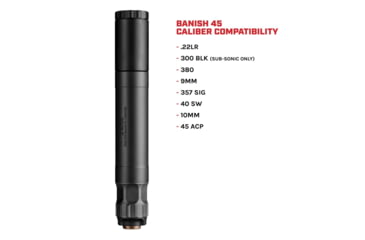 Image of Banish .45 ACP Pistol Suppressor w/.578x28 Piston, 1.375x8.6 in, Black, 100000111322