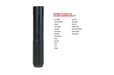 Image of Banish HNT 30-V2 Gold TI MB .30 Caliber Suppressor, 5/8x24, 1.593x8.2in, Black, 100000111288