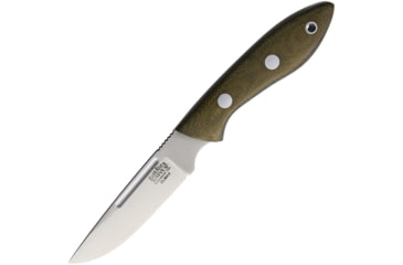 Image of Bark River Adventurer II Elmax Fixed Blade Knife, 7.75in Overall, 3.5in Satin Elmax Steel Blade, Green Canvas Micarta Handle, Brown Leather Belt Sheath, 05-143MGC