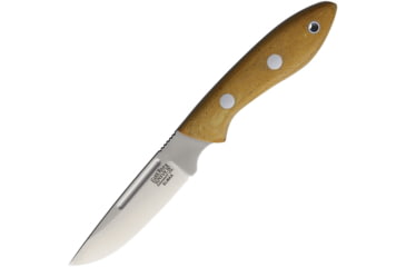 Image of Bark River Adventurer II Elmax Fixed Blade Knife, 7.75in Overall, 3.5in Satin Elmax Steel Blade, Natural Canvas Micarta Handle, Brown Leather Belt Sheath, 05-143MNC