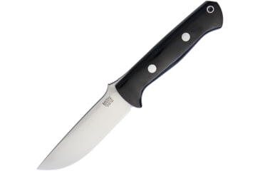 Image of Bark River Bravo 1 Fixed Blade Knife, 9in Overall, 4.25in Satin Cpm-154 SS Drop Point, Black Canvas Micarta Handle, Thumb Ramp, Brown Leather Belt Sheath, 07-171MBC