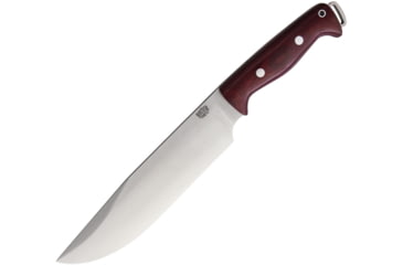 Image of Bark River Bravo Crusader 3V Fixed Blade Knife, 14in Overall, 8.5in Satin Cpm-3V Carbon Steel Blade, Burgundy Canvas Micarta Handle, Brown Leather Belt Sheath, 07324MBU