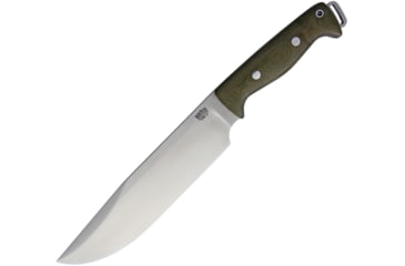 Image of Bark River Bravo Crusader 3V Fixed Blade Knife, 14in Overall, 8.5in Satin Cpm-3V Carbon Steel Blade, Green Canvas Micarta Handle, Brown Leather Belt Sheath, 07-324MGC