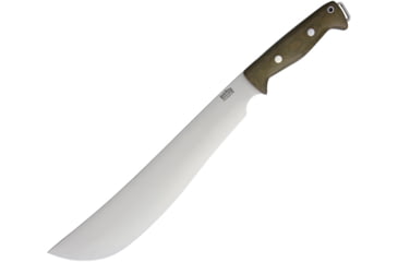 Image of Bark River Bravo Machete 1V Fixed Blade Knife, 17.5in Overall, 12in Satin Cpm 1-V Tool Steel Blade, Green Canvas Micarta Handle, Brown Leather Belt Sheath, 07-371MGC