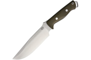Image of Bark River Bravo Survivor Fixed Blade Knife, 12.5in Overall, 7in Satin Cpm-3V Carbon Steel Drop Point, Green Canvas Micarta Handle, Brown Leather Belt Sheath, 07-226MGC
