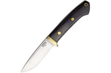 Image of Bark River Classic Drop Point Hunter Fixed Blade Knife, 8.25in Overall, 3.63in Satin A2 Tool Steel Drop Point, Black Canvas Micarta Handle, Brass Guard, Brown Leather Belt Sheath, 02-116M-BC