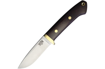 Image of Bark River Classic Drop Point Hunter Fixed Blade Knife, 8.25in Overall, 3.63in Satin A2 Tool Steel Drop Point, Burgundy Canvas Micarta Handle, Brass Guard, Brown Leather Belt Sheath, 02-116M-BU