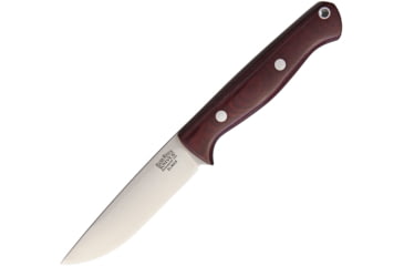 Image of Bark River Gunny Hunter LT Elmax Fixed Blade Knife, 8.25in Overall, 3.75in Satin Elmax Steel Blade, Burgundy Canvas Micarta Handle, Brown Leather Belt Sheath, 07056MBU