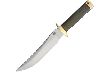 Image of Bark River MacV SOG Recondo CPM154 Fixed Blade Knife, 12.13in Overall, 7in Satin Cpm-154 SS Blade, Green Linen Micarta Handle, Brass Guard And Pommel, Black Leather Belt Sheath, 10-156M-GC
