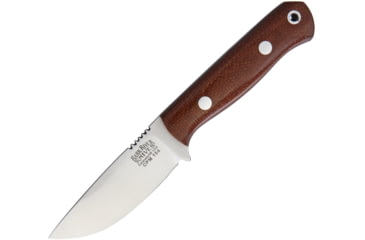 Image of Bark River Micro Bravo CPM154 Fixed Blade Knife, 4.88in Overall, 2.13in Satin Cpm-154 SS Drop Point, Brown Canvas Micarta Handle, Brown Leather Belt Sheath, 07-053MBR