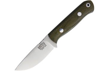Image of Bark River Micro Bravo CPM154 Fixed Blade Knife, 4.88in Overall, 2.13in Satin Cpm-154 SS Drop Point, Green Canvas Micarta Handle, Brown Leather Belt Sheath, 07-053MGC