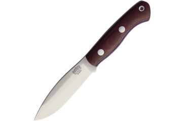 Image of Bark River Mini Tundra Elmax Fixed Blade Knife, 8in Overall, 4in Satin Elmax Steel Blade, Burgundy Canvas Micarta Handle, Brown Leather Belt Sheath, 18-041MBU