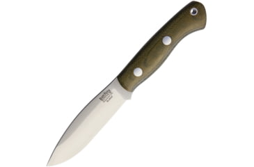Image of Bark River Mini Tundra Elmax Fixed Blade Knife, 8in Overall, 4in Satin Elmax Steel Blade, Green Canvas Micarta Handle, Brown Leather Belt Sheath, 18-041MGC